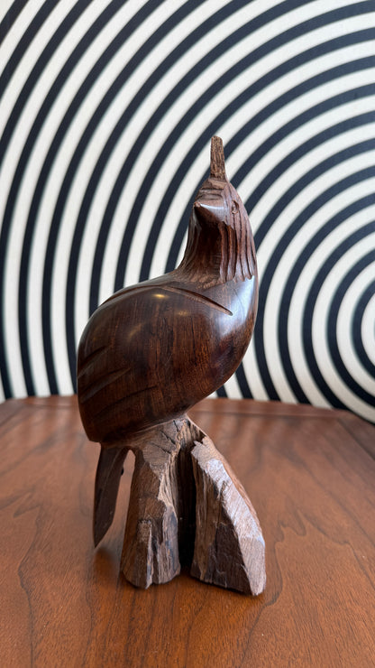 Vintage Hand Carved Wooden Bird Sculpture