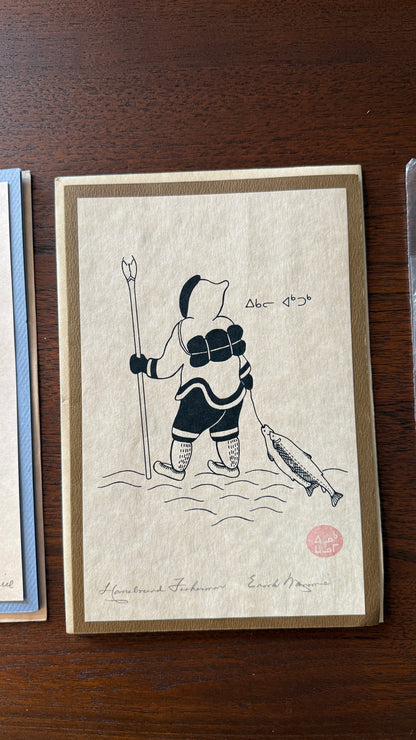 Silkscreen Prints entitled "Father Returns" and “ Homebound Fisherman”by Canadian Inuit artist Enook Manomie