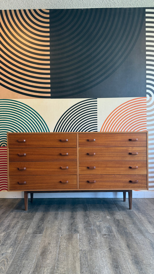 Vintage Teak Eight-Drawer Dresser