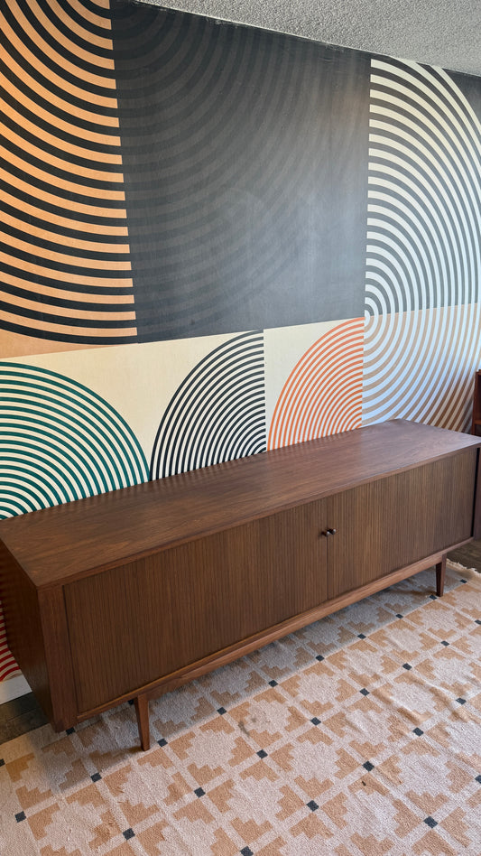 Vintage Walnut Tambour Door Credenza