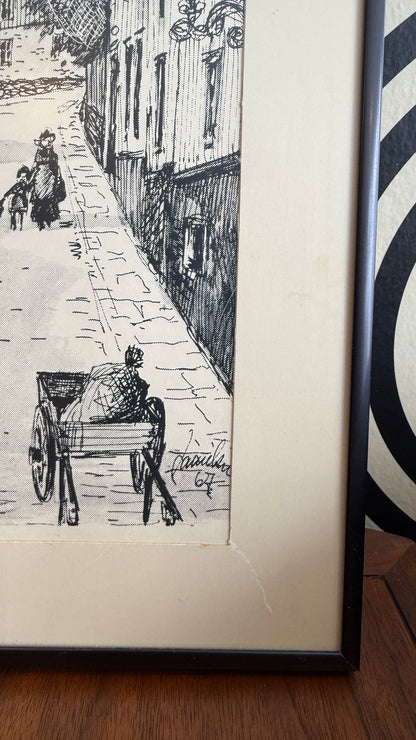 Vintage Framed Street Scene Print (1967)