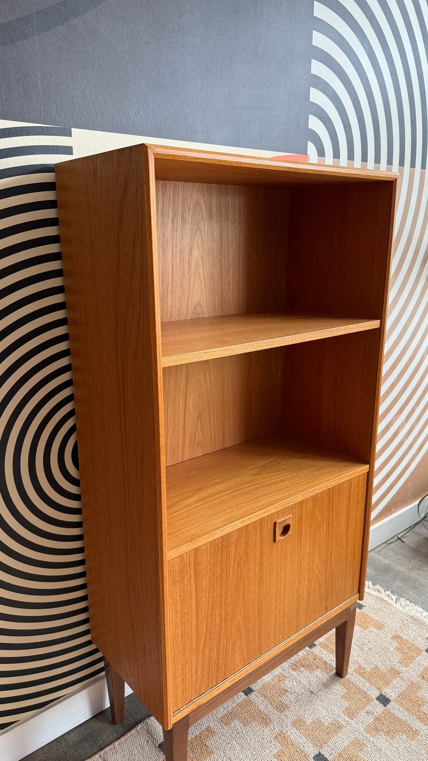 Vintage Mid Century Teak Cabinet with Drop-down Door