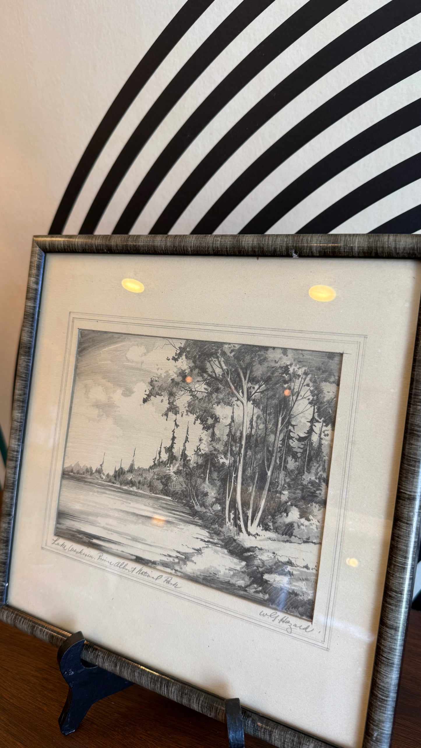 Vintage Landscape Drawing – Lake Waskesiu, Prince Albert National Park (Signed)