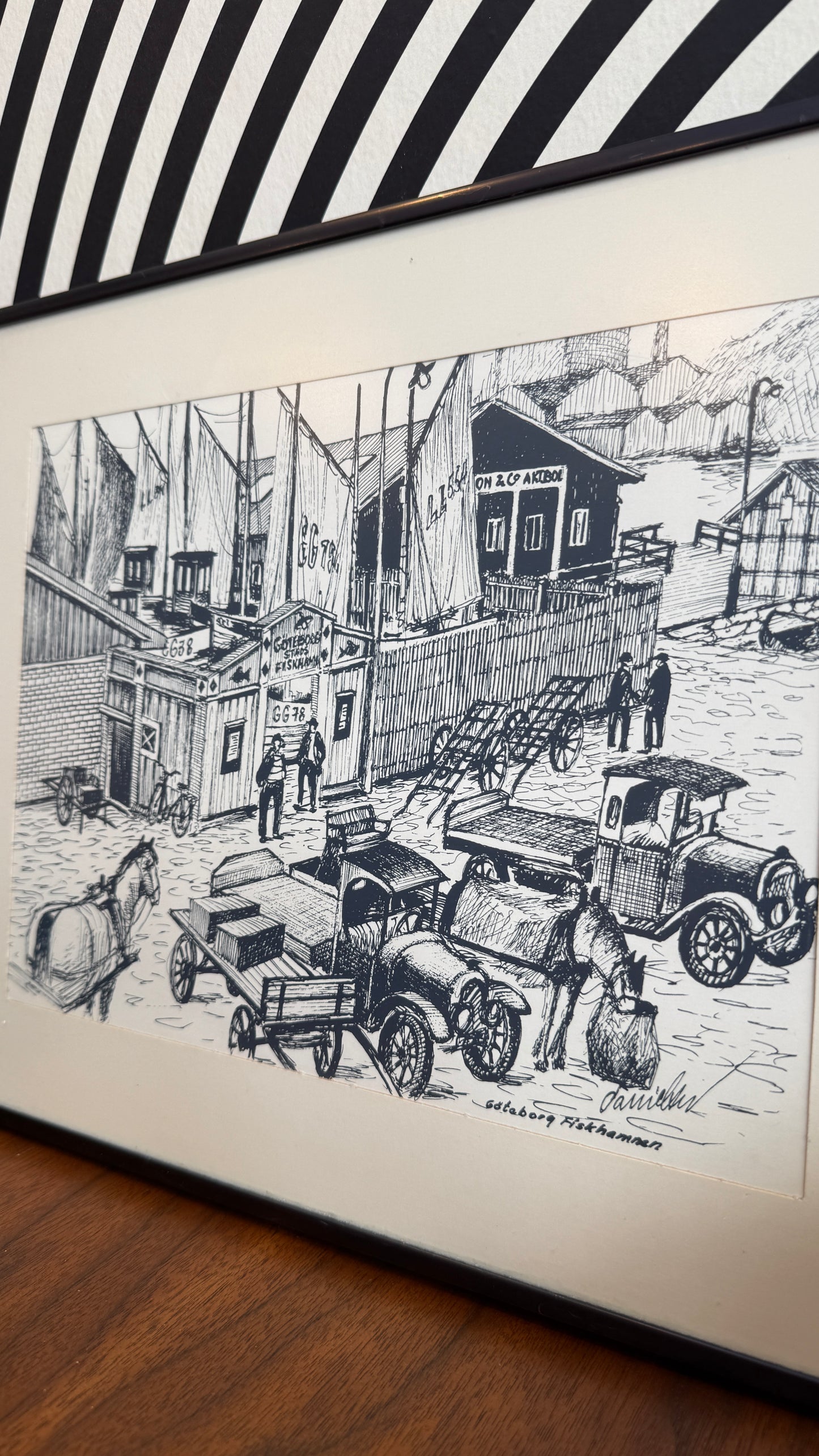 Vintage Framed Göteborg Fiskhamnen Print