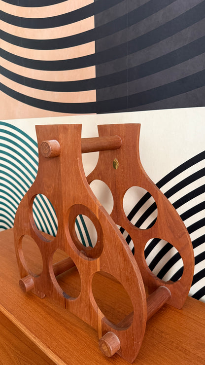 Vintage Teak Wine Bottle Holder