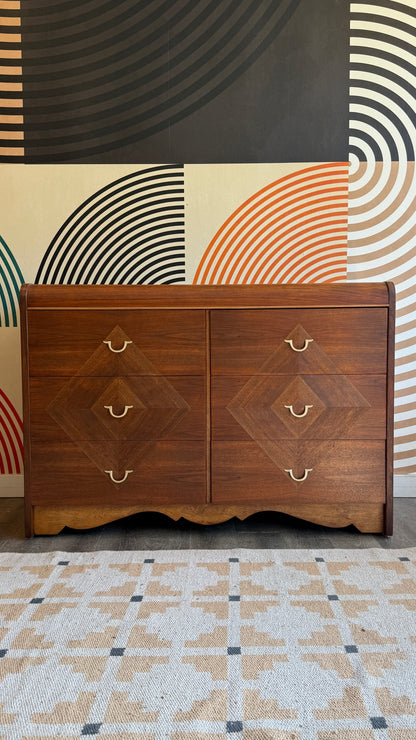Vintage Sculptural Walnut 6-Drawer Dresser