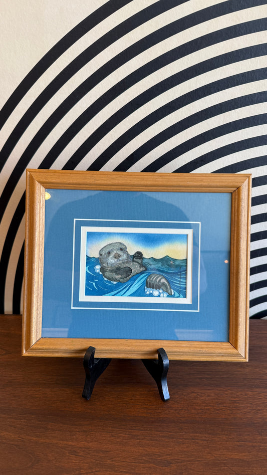 Vintage Signed Otter Painting – 1997 (Framed)