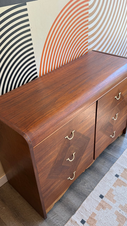 Vintage Sculptural Walnut 6-Drawer Dresser