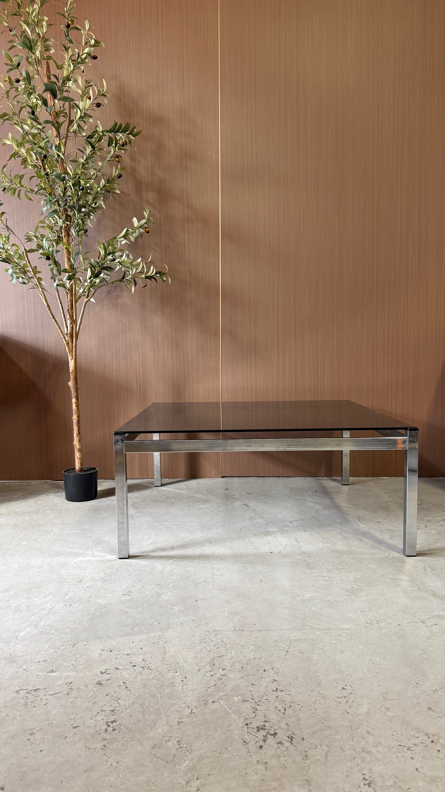Vintage Smoked Glass & Chrome Coffee Table