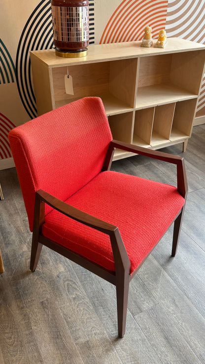 Vintage MCM Walnut Side Chair with Red Upholstery
