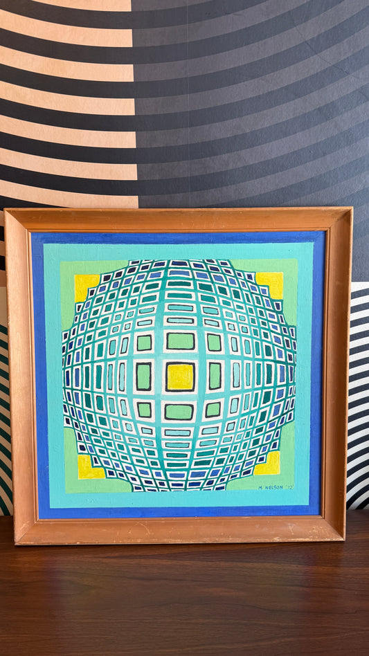 Vintage Geometric Abstract Painting – Signed M. Nelson (1972)