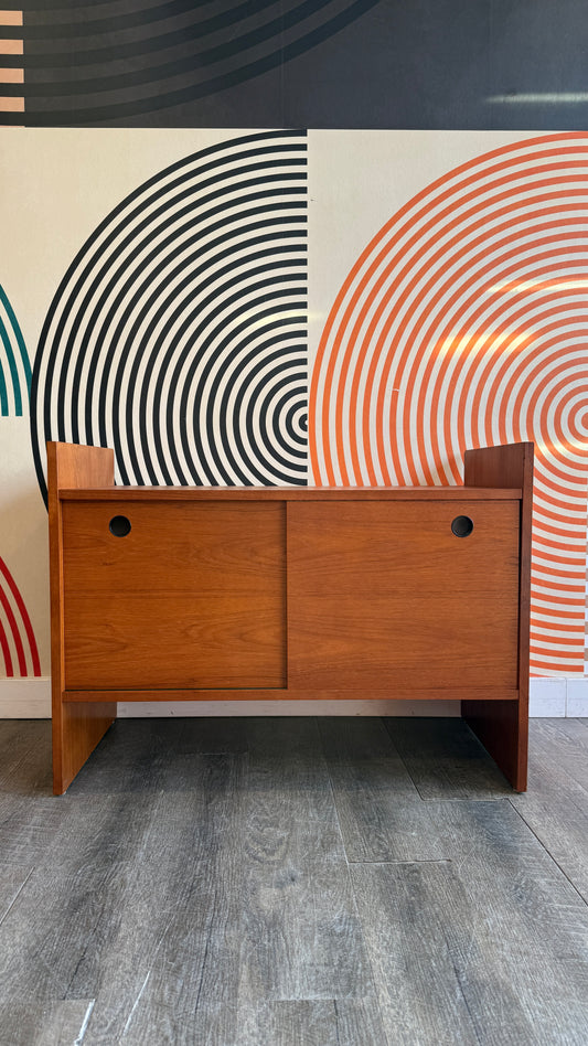 Low Vintage Teak Sliding Door Cabinet