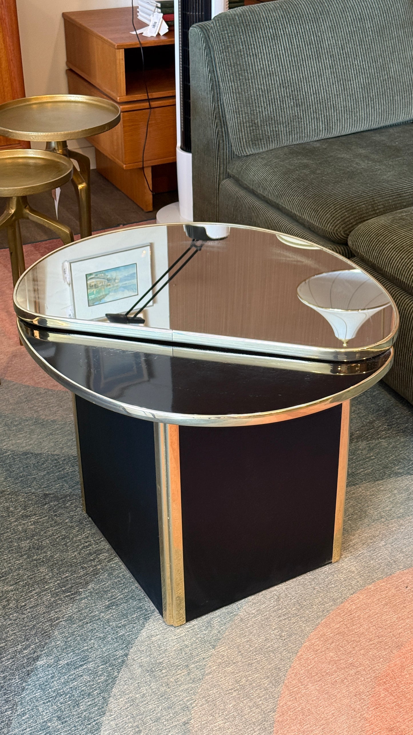 Vintage Postmodern Mirror Side Table