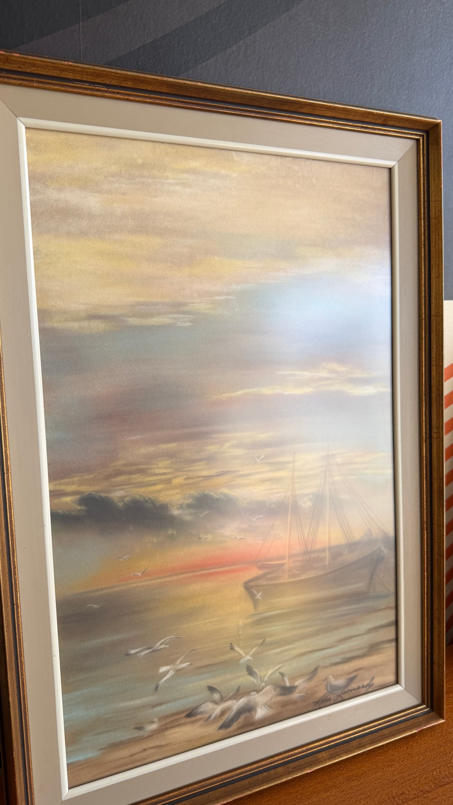 Vintage Coastal Seascape Oil Pastel, 1968