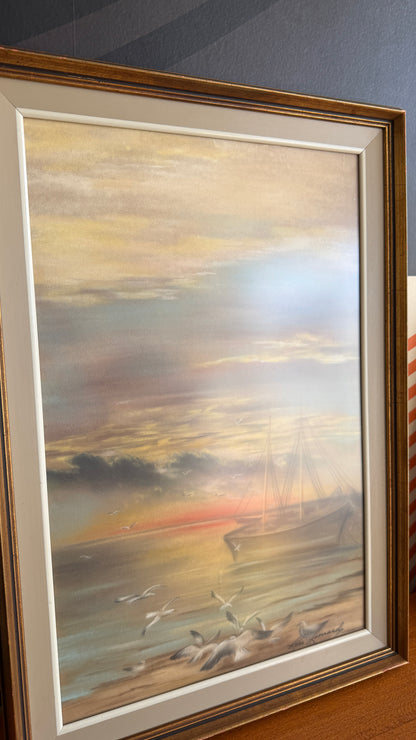 Vintage Coastal Seascape Oil Pastel, 1968