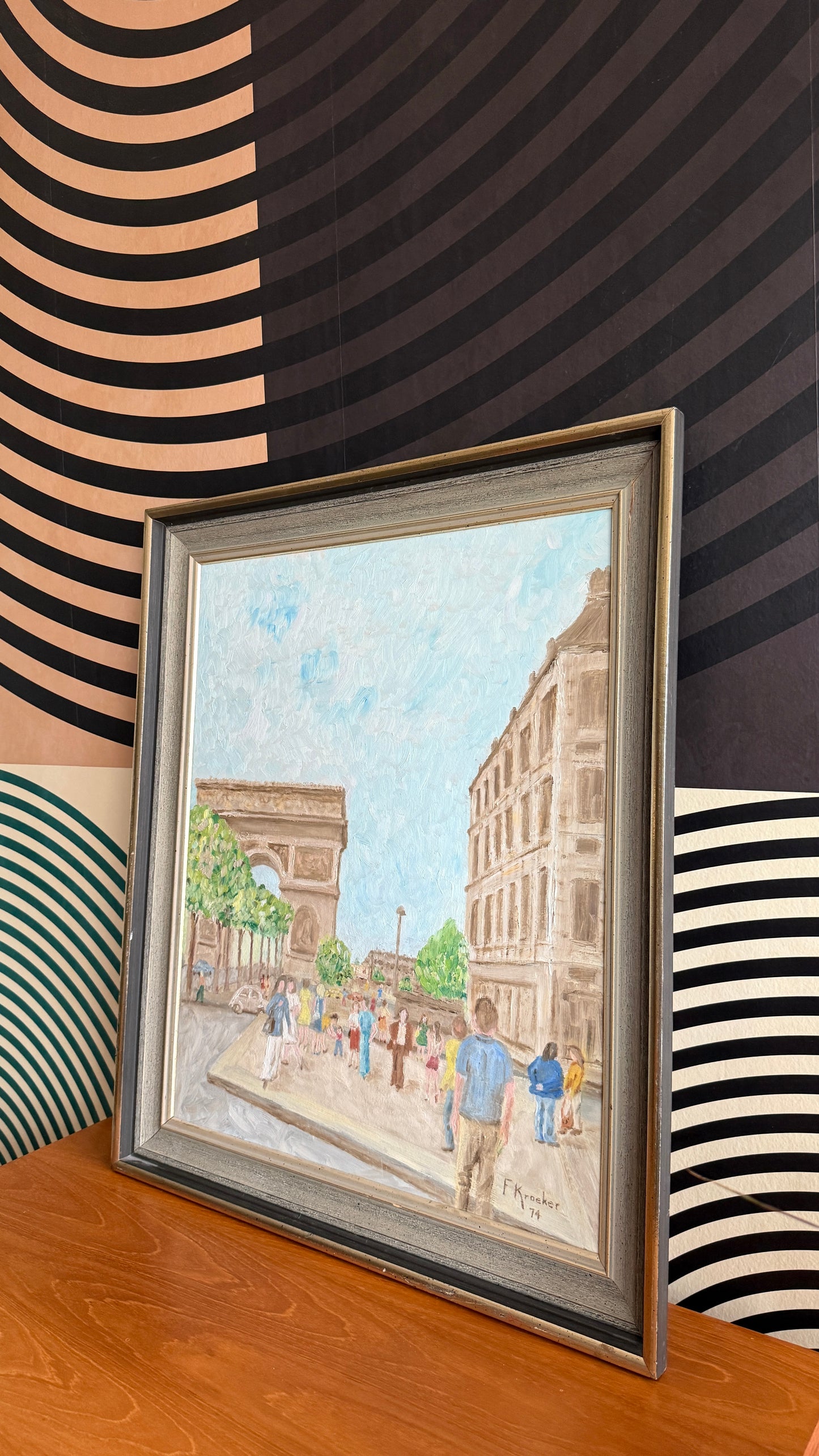 Vintage Paris Street Scene Painting – Arc de Triomphe