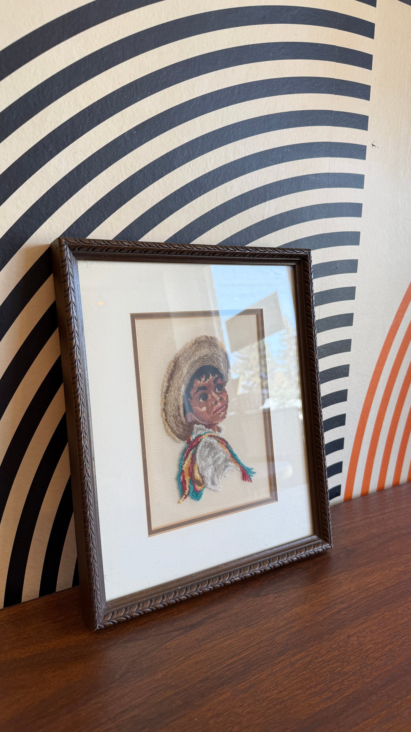 Vintage Needlepoint Portrait Art (Framed)