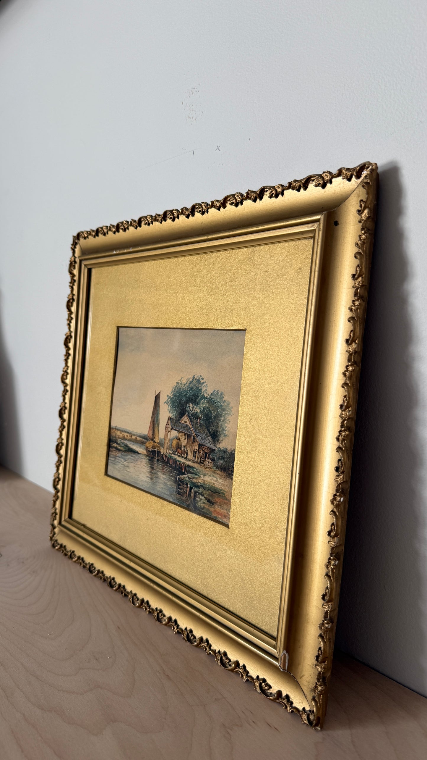 Vintage Framed River Scene