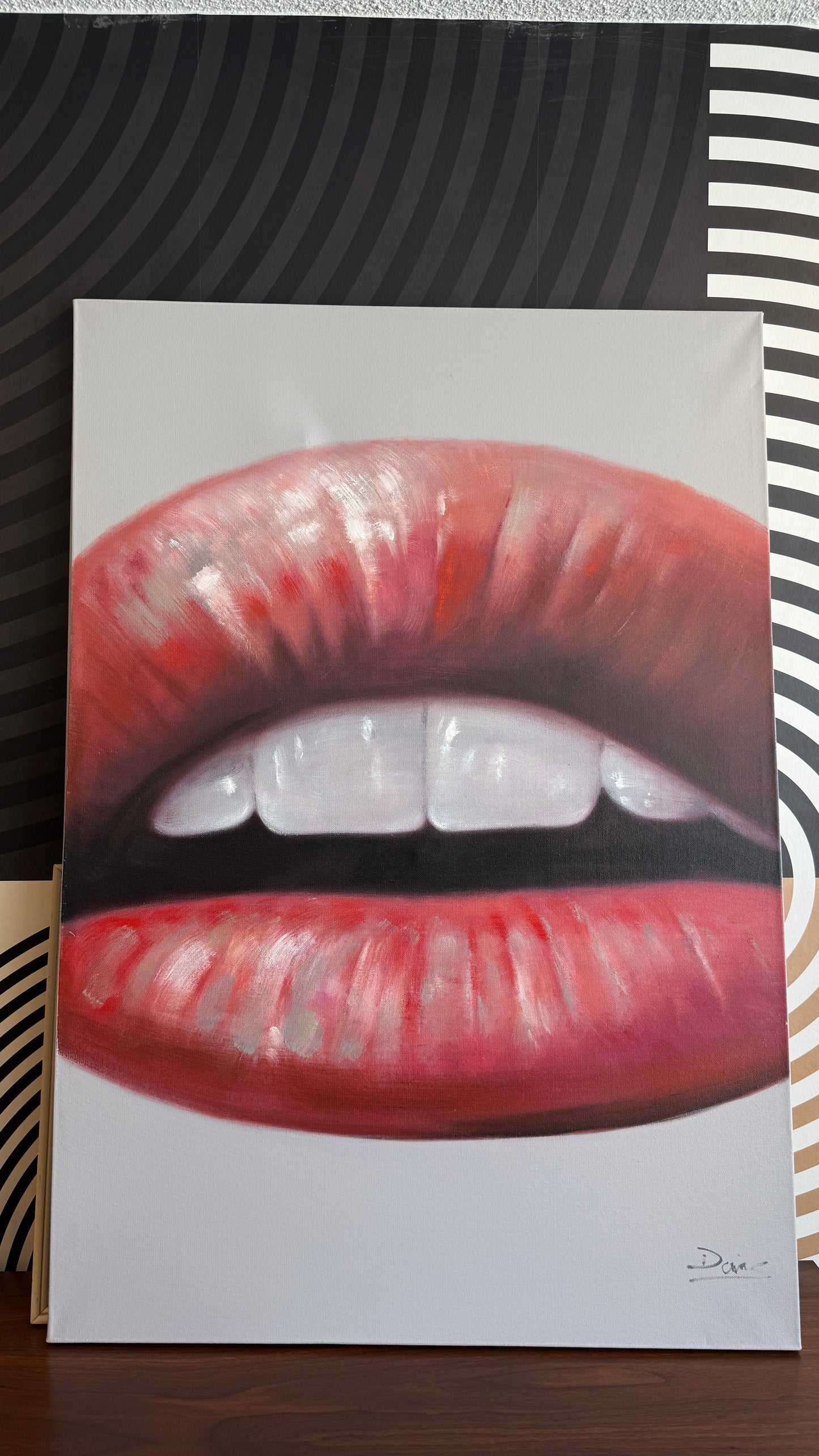 Large Contemporary Lips Painting – Signed