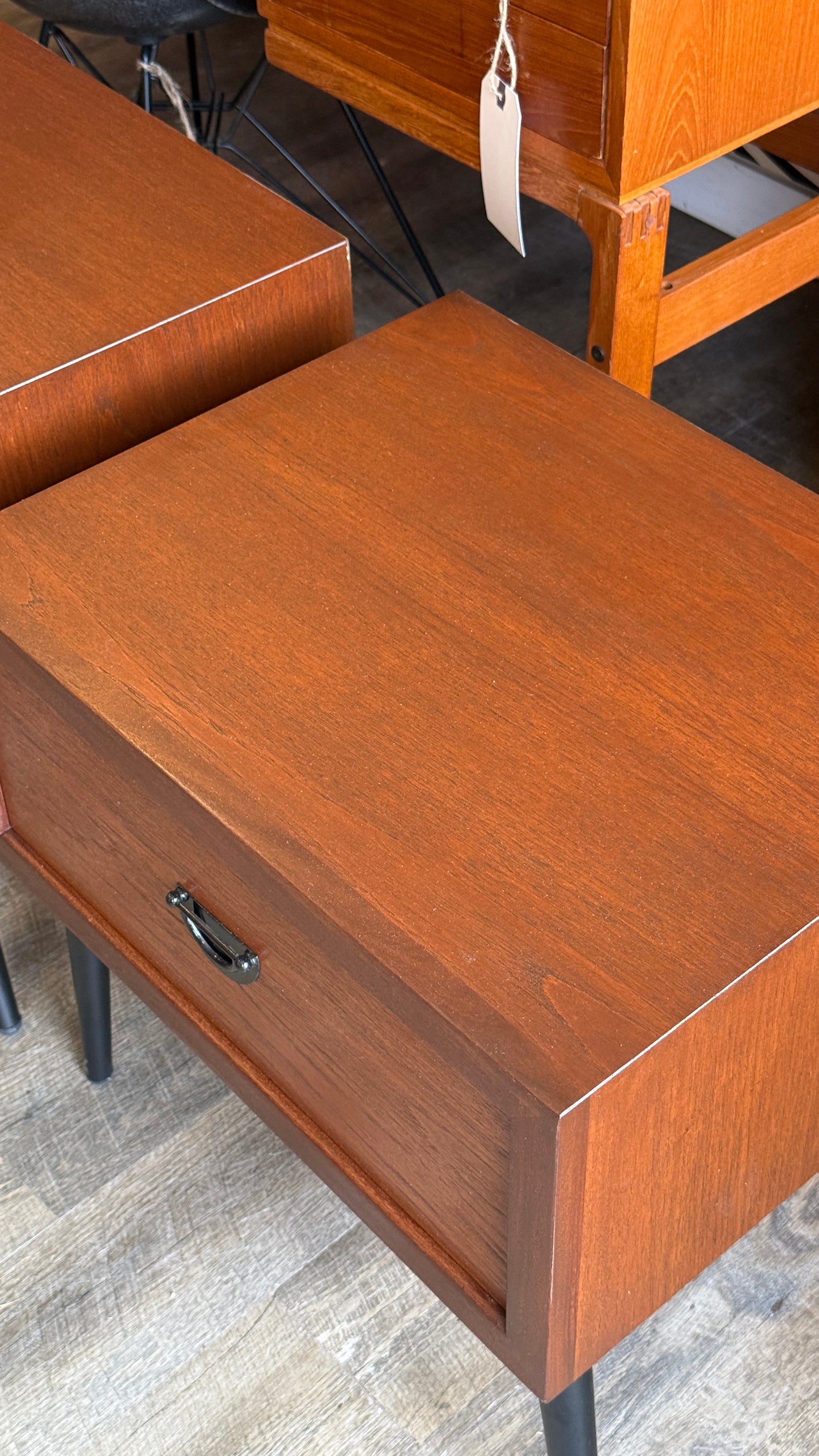 Pair of Vintage Teak Nightstands on Metal Legs