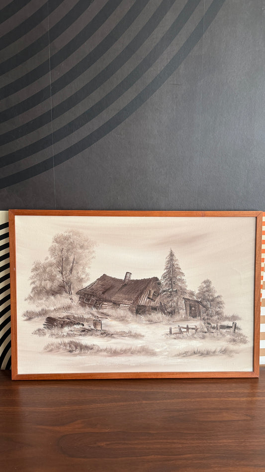 Vintage Rural Landscape Painting by Stacho Kurt Wenzel – Framed