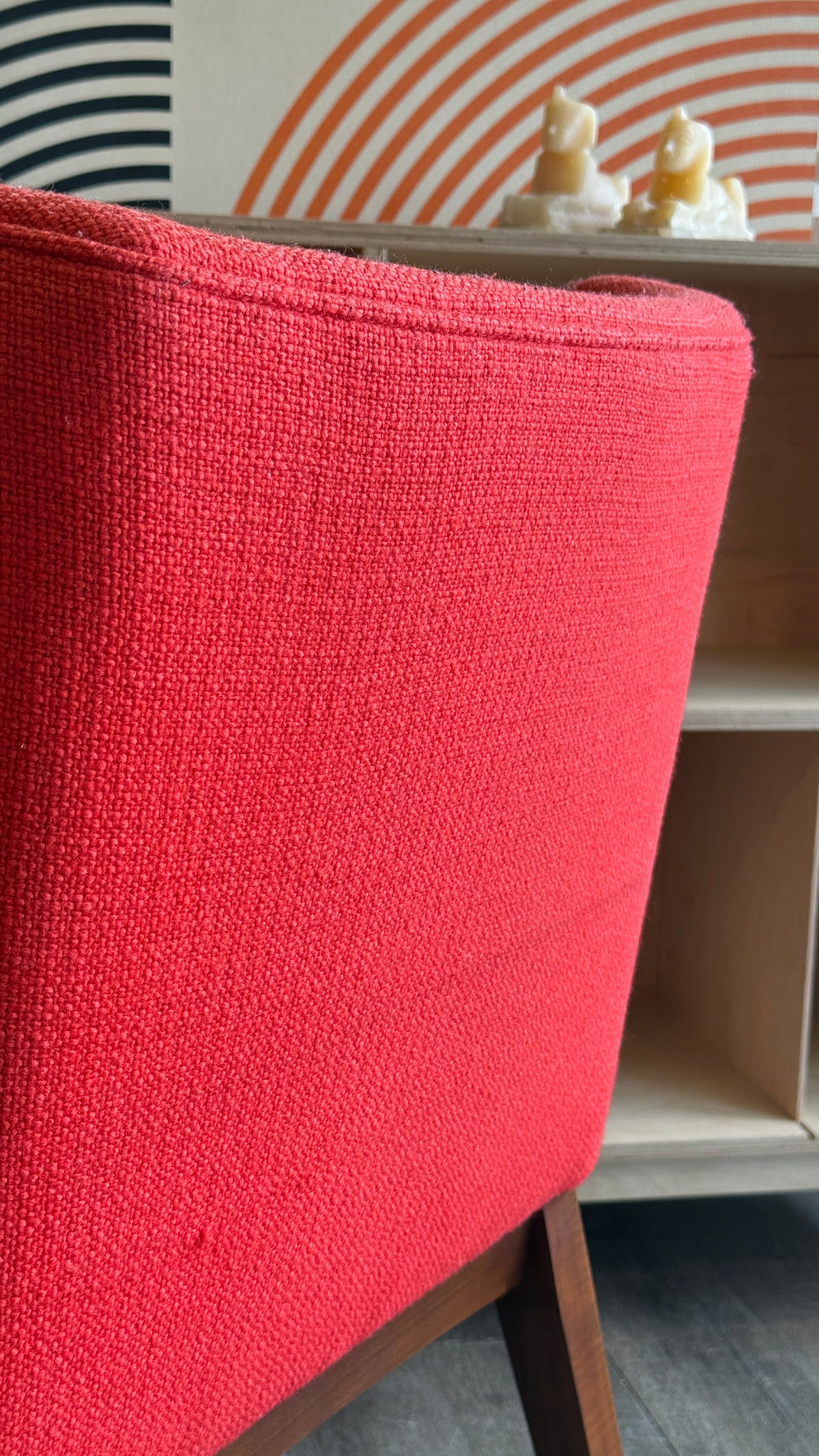Vintage MCM Walnut Side Chair with Red Upholstery