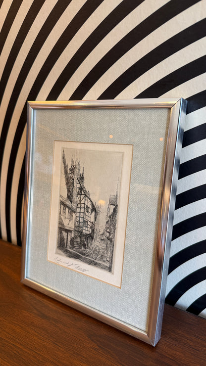 Vintage Original Etching – “Fish Street, Shrewsbury” by Edward J. Cherry (Signed Artist’s Proof)