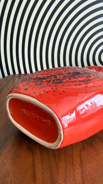West German Pottery Red Fat Lava Vase