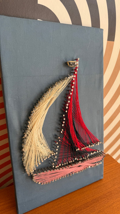Vintage String Art Sailboat Wall Piece