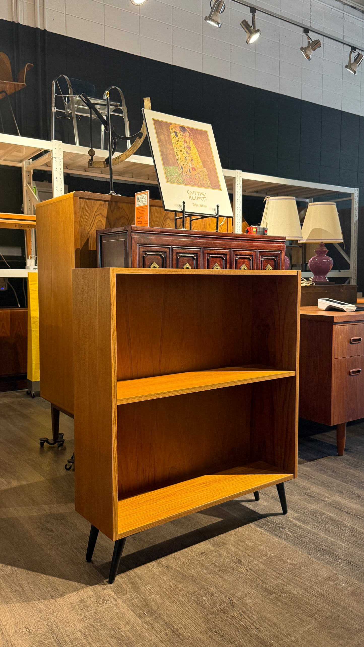 Vintage Teak Bookcase on Metal Legs
