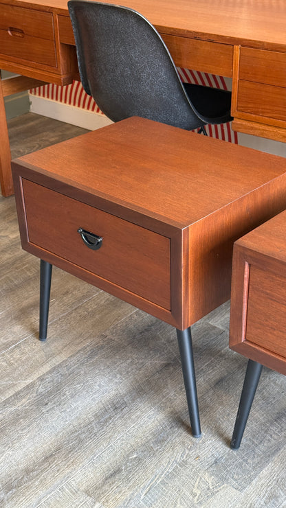 Pair of Vintage Teak Nightstands on Metal Legs