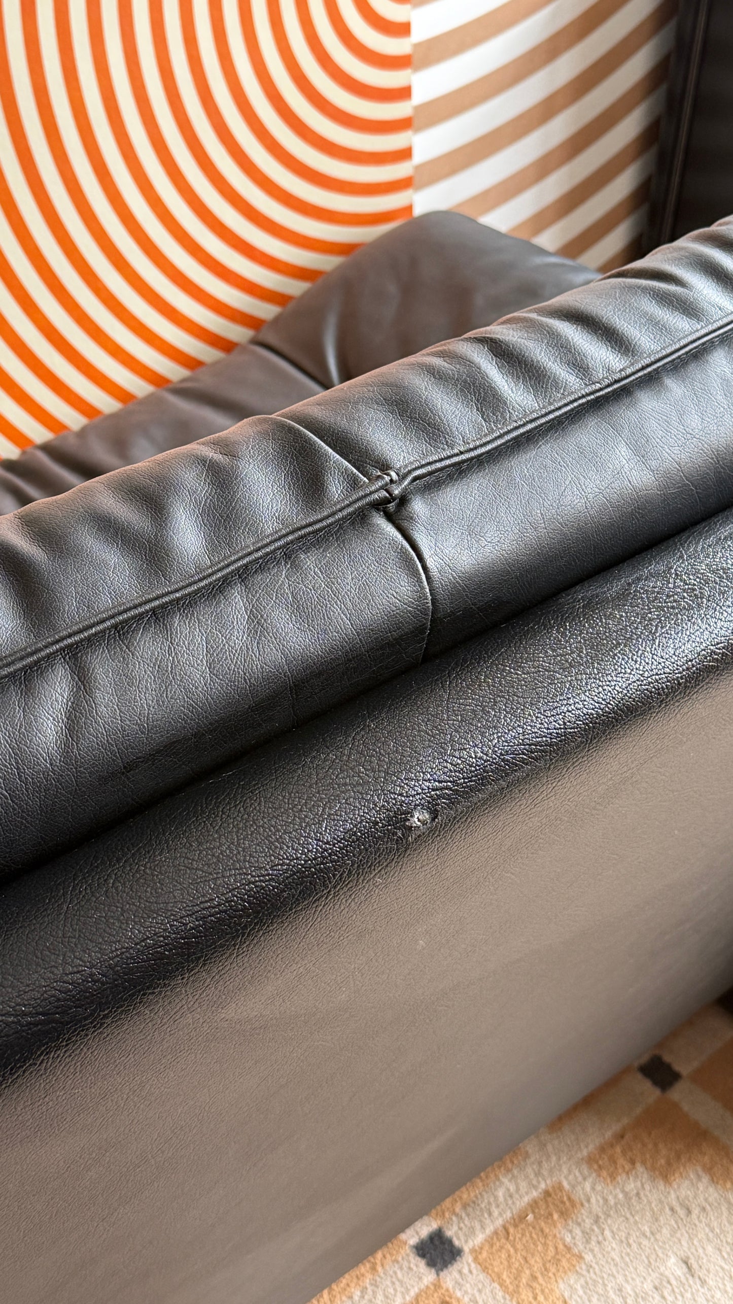 Vintage 1980s Italian Black Leather Loveseat designed by Nicoletti Salotti