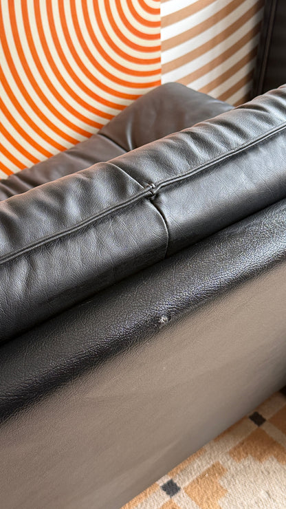 Vintage 1980s Italian Black Leather Loveseat designed by Nicoletti Salotti