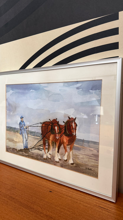 Vintage Framed Farm Scene Artwork – Signed U. Both