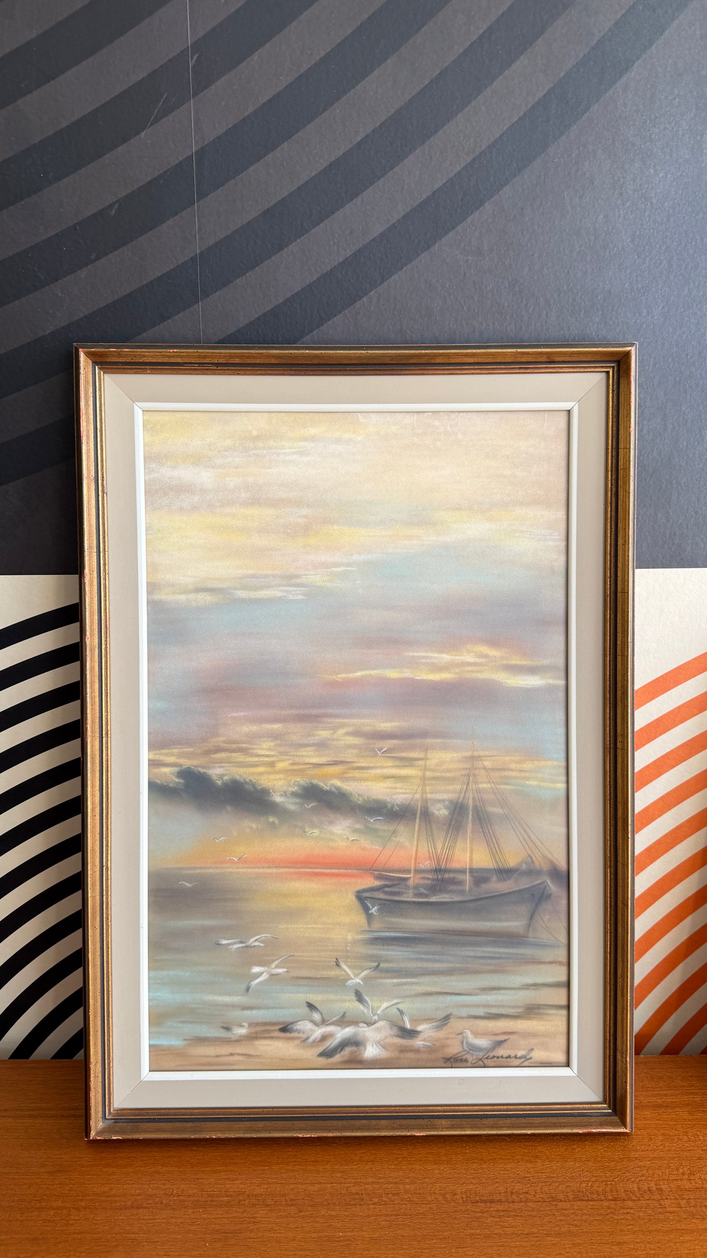 Vintage Coastal Seascape Oil Pastel, 1968