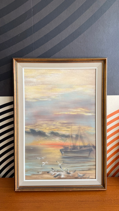 Vintage Coastal Seascape Oil Pastel, 1968
