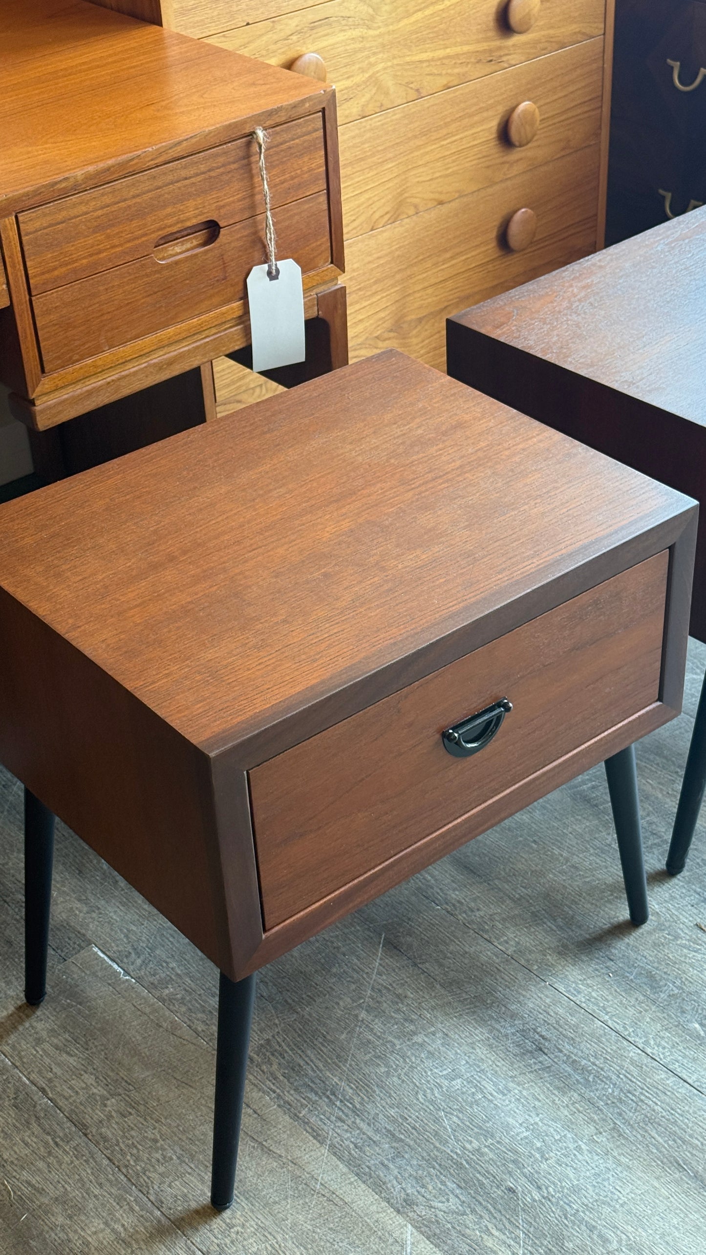 Pair of Vintage Teak Nightstands on Metal Legs