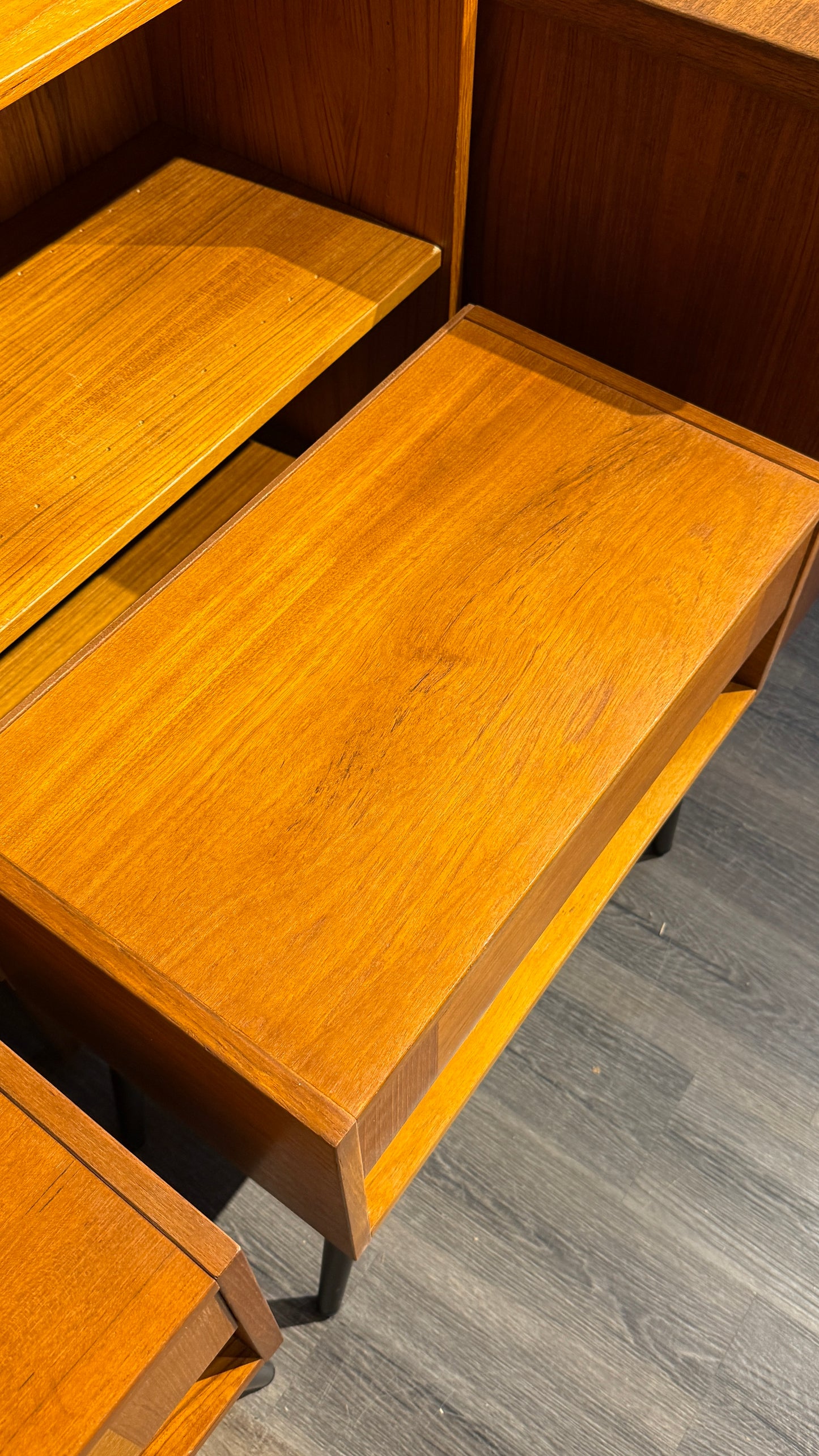 Pair of Vintage Teak Nightstands on Metal Legs