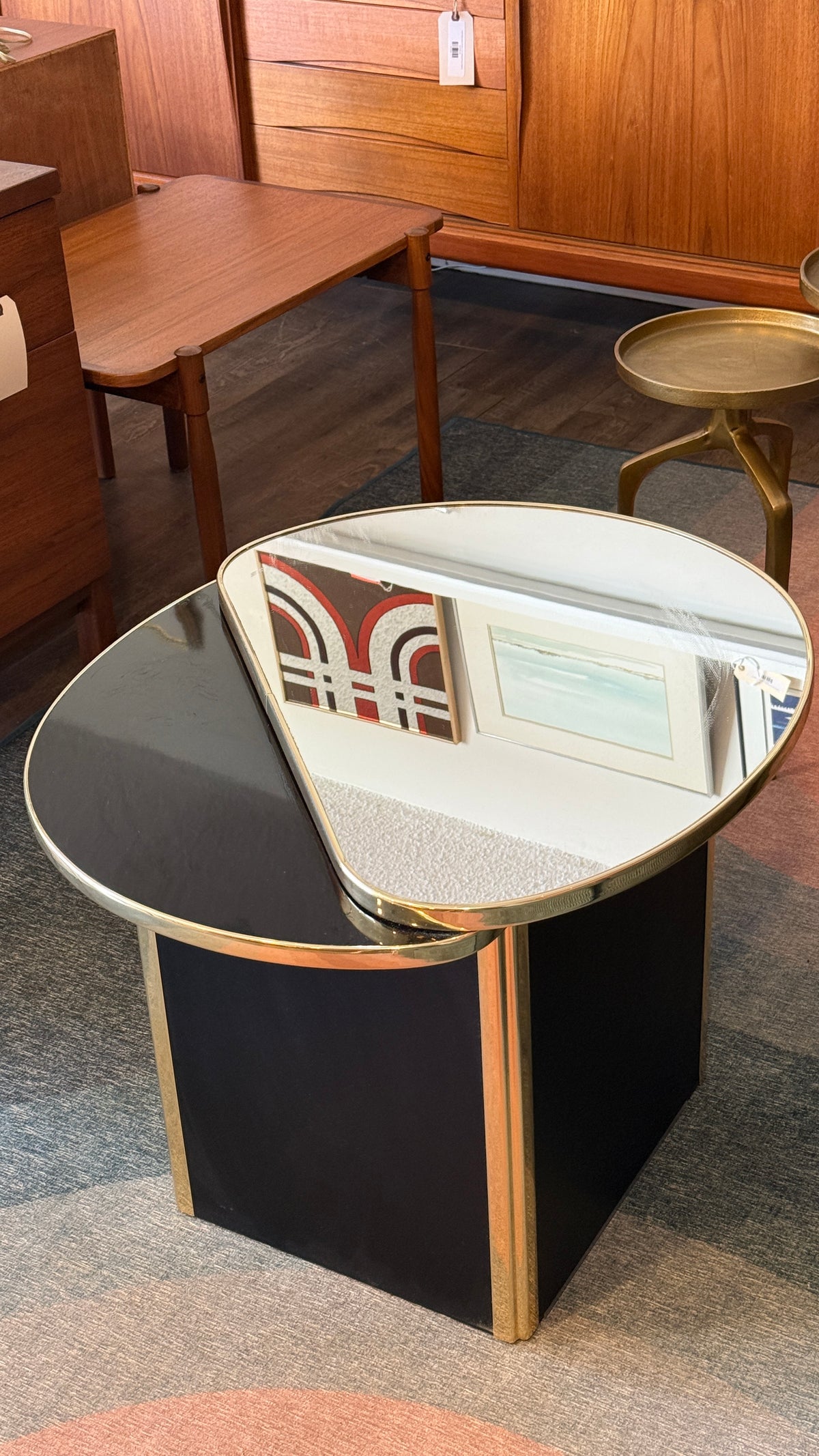 Vintage Postmodern Mirror Side Table