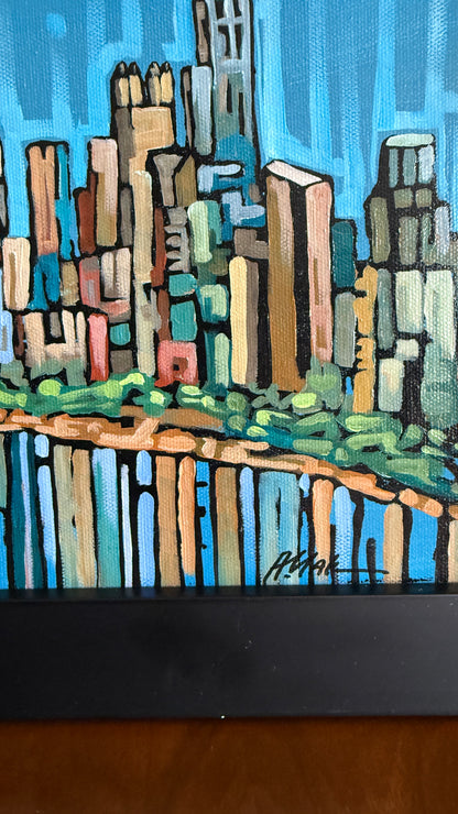 Skyline Original Painting Signed Anastasia Mak, 2009