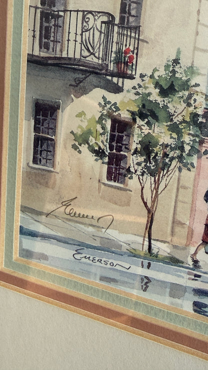 Vintage European Street Scene Print by Emerson