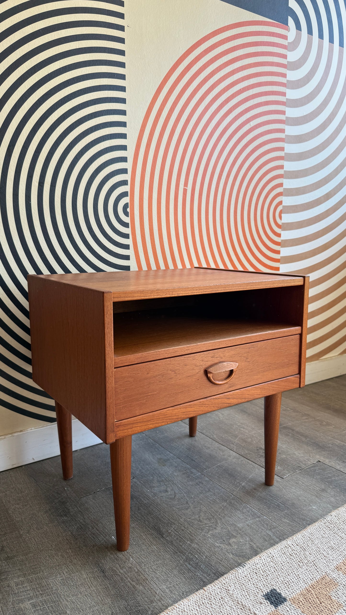 Vintage Danish Teak Nightstand with Open Shelf