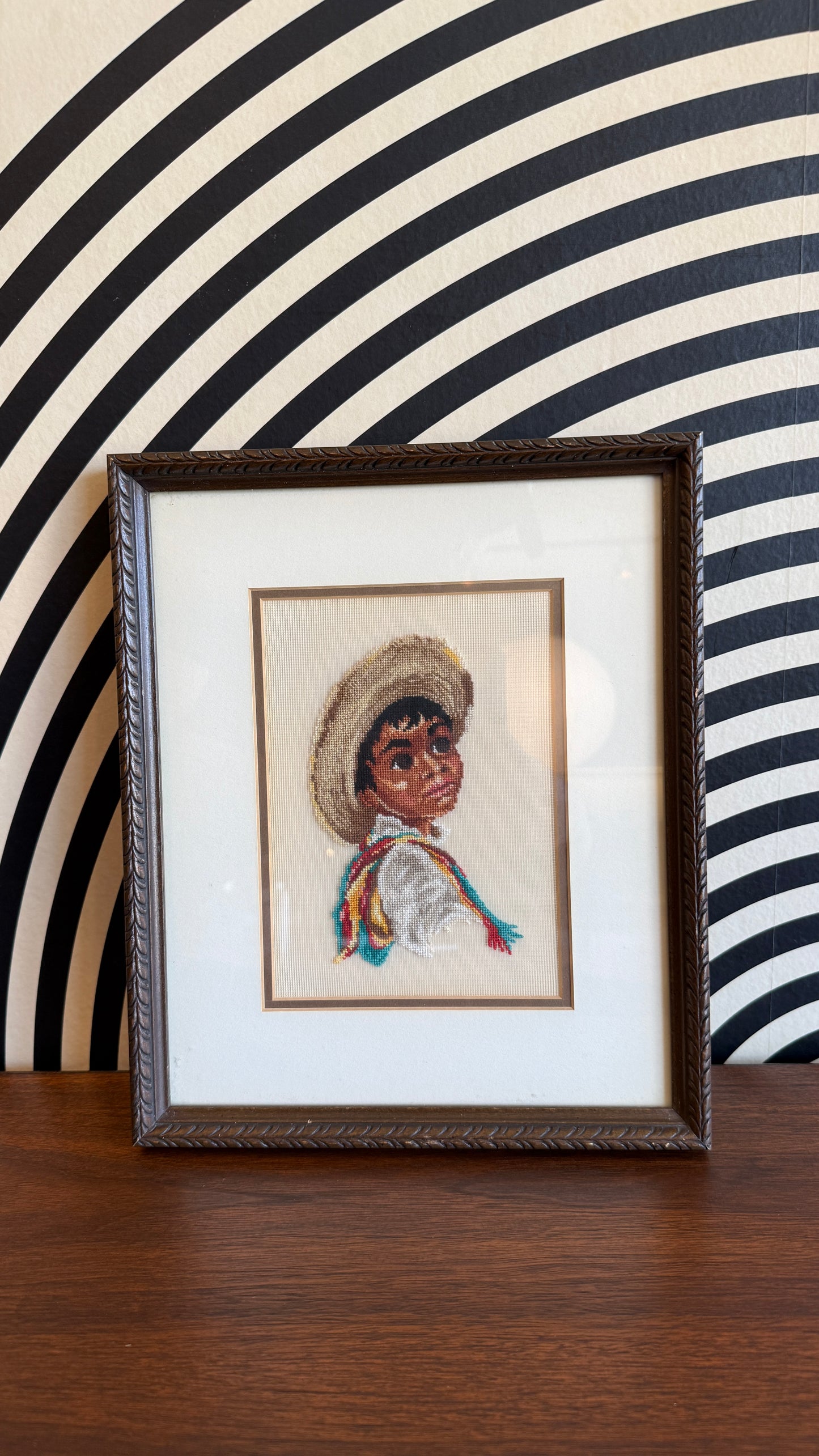 Vintage Needlepoint Portrait Art (Framed)