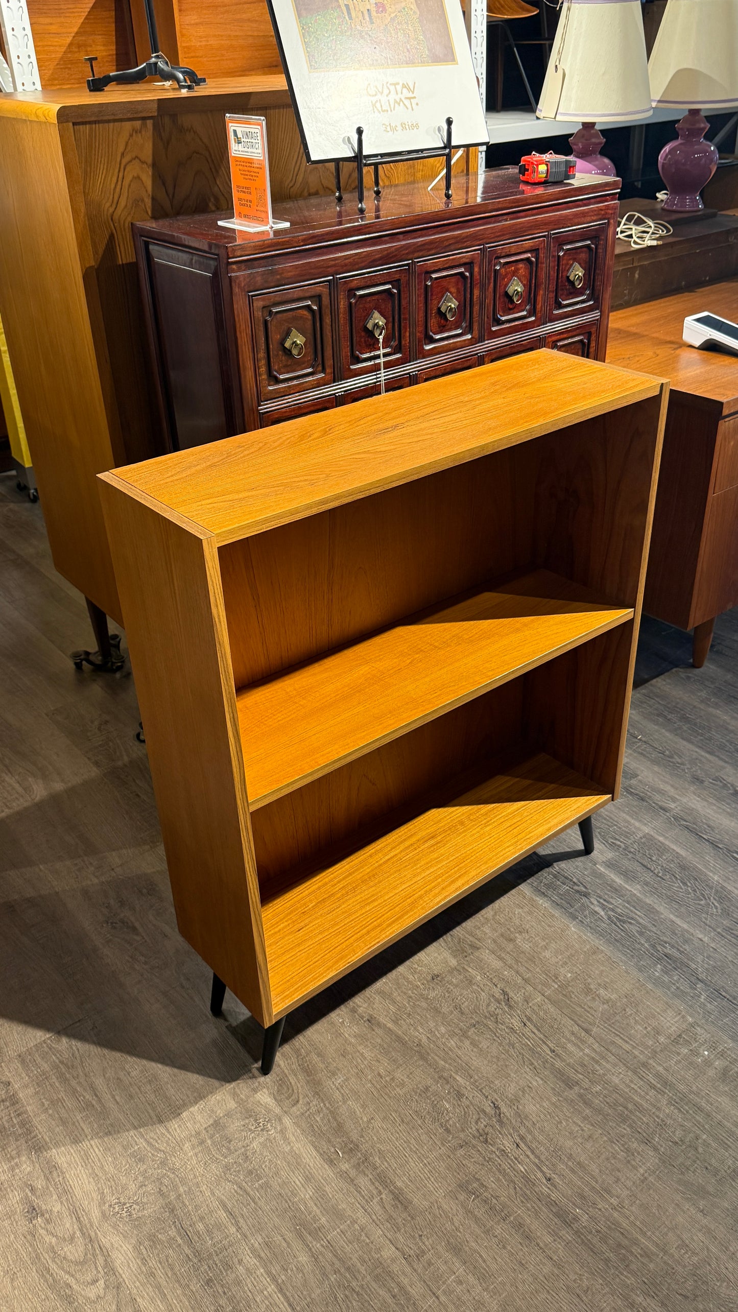 Vintage Teak Bookcase on Metal Legs