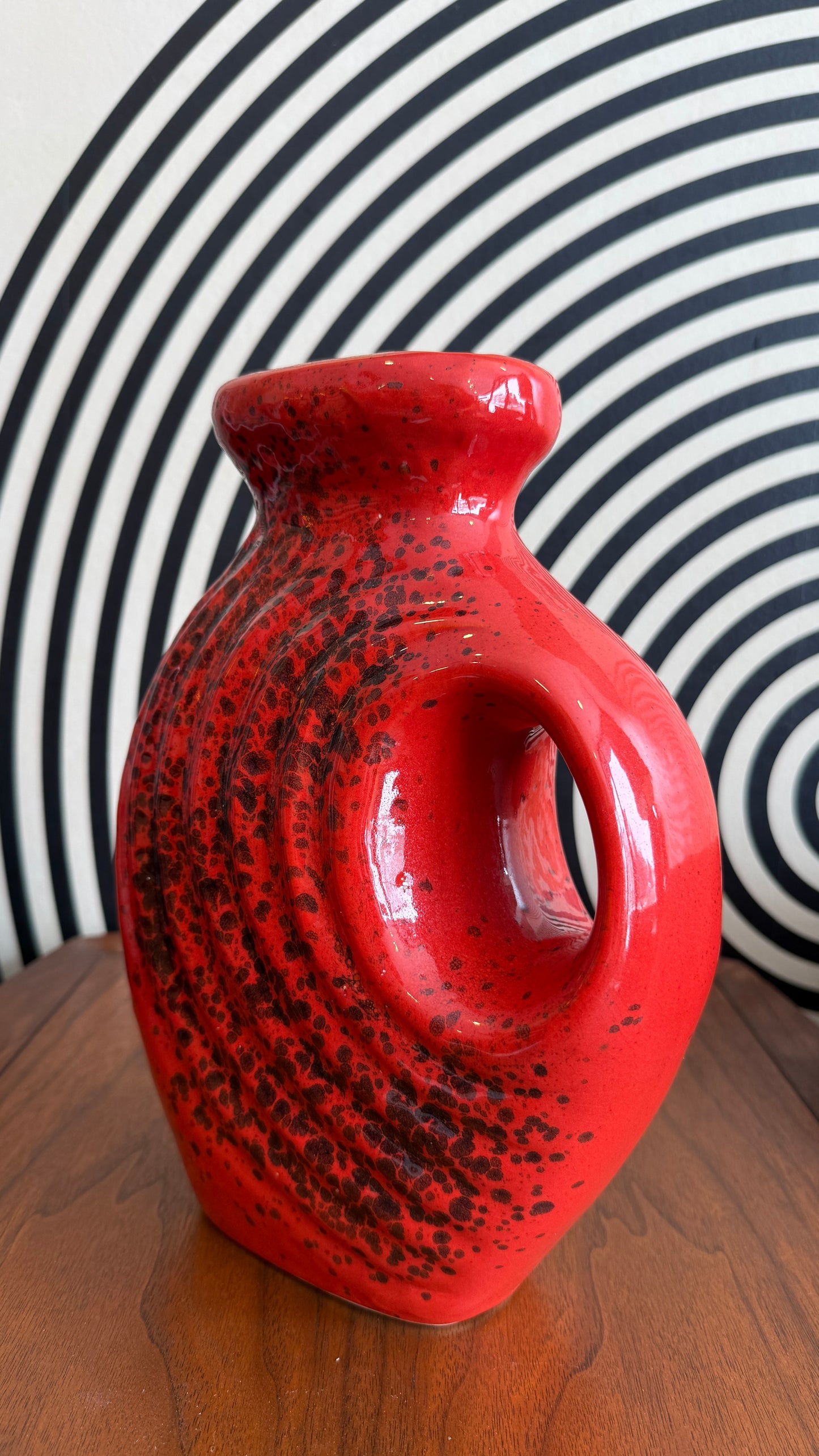 West German Pottery Red Fat Lava Vase