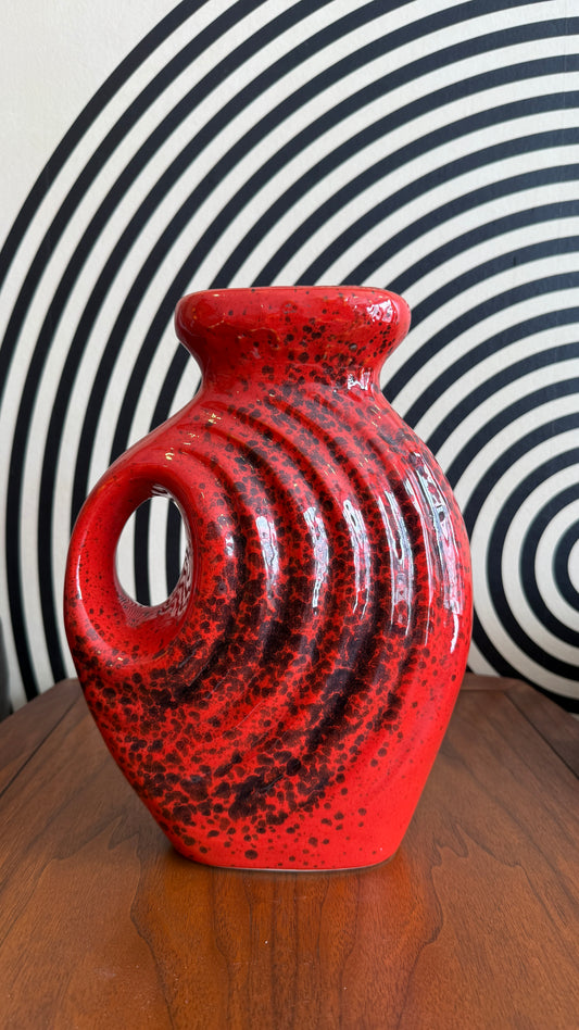 West German Pottery Red Fat Lava Vase