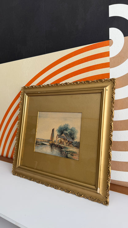 Vintage Framed River Scene