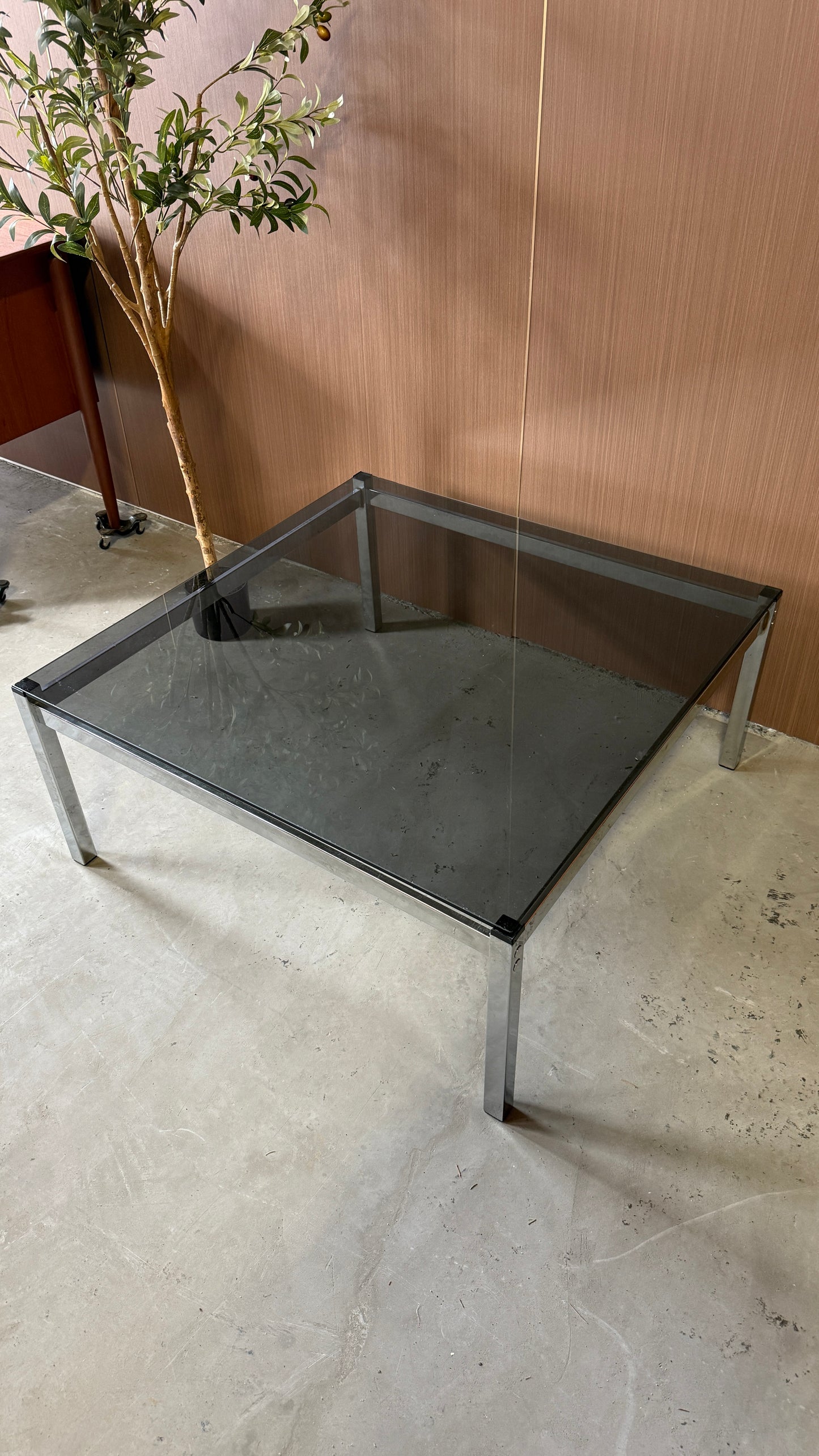 Vintage Smoked Glass & Chrome Coffee Table
