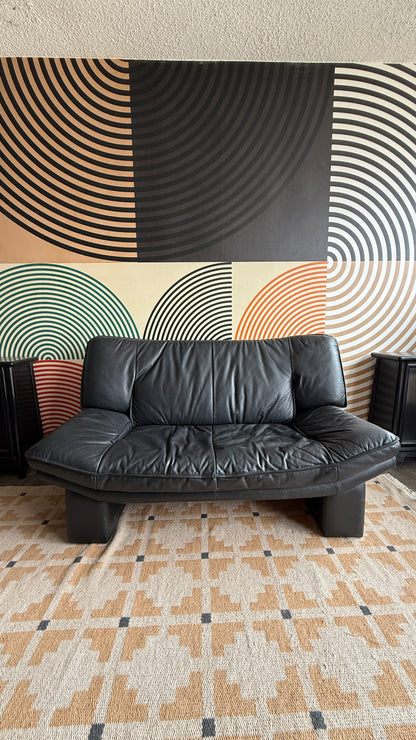 Vintage 1980s Italian Black Leather Loveseat designed by Nicoletti Salotti