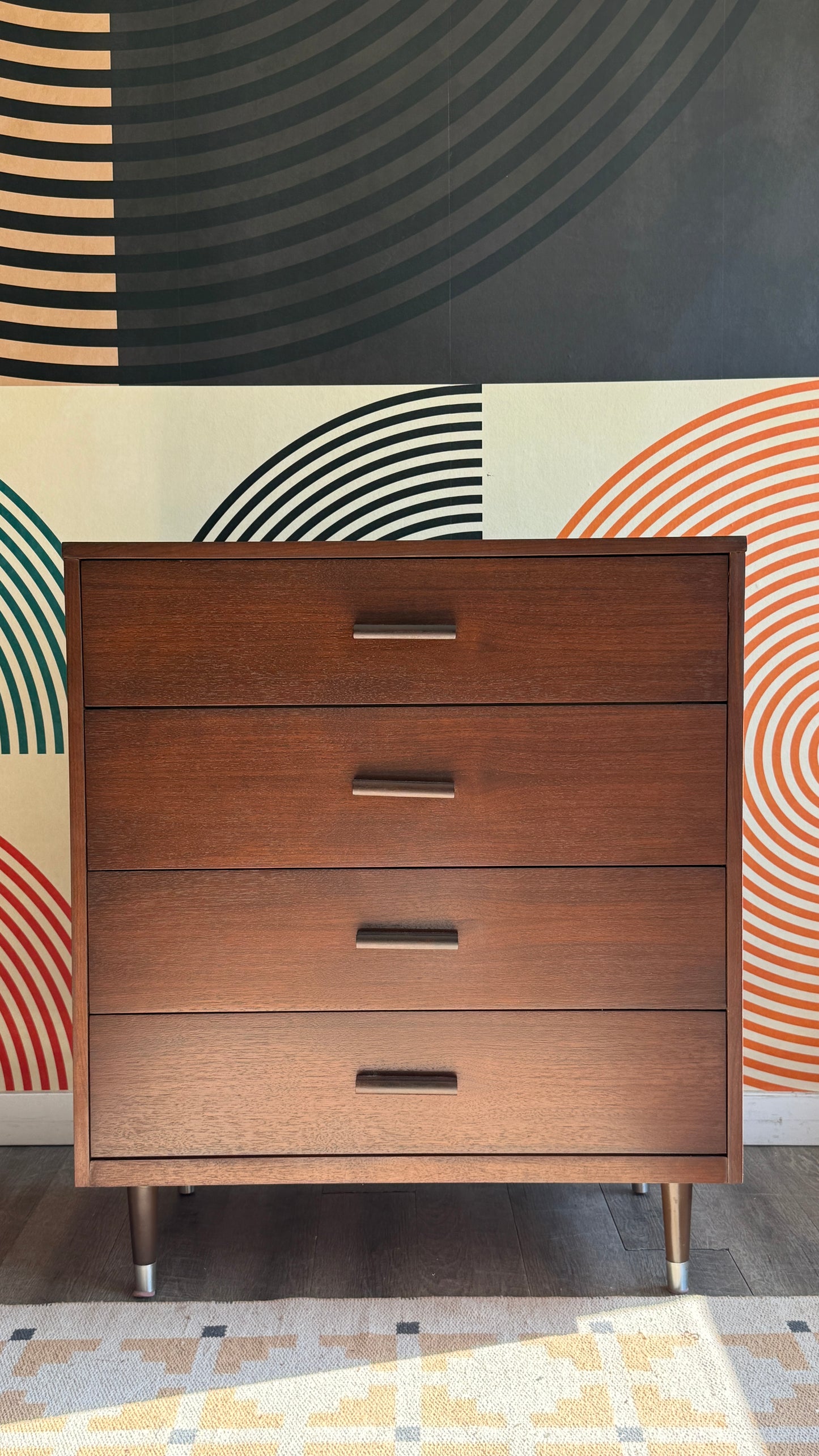 Vintage Walnut 4-Drawer Tallboy Dresser